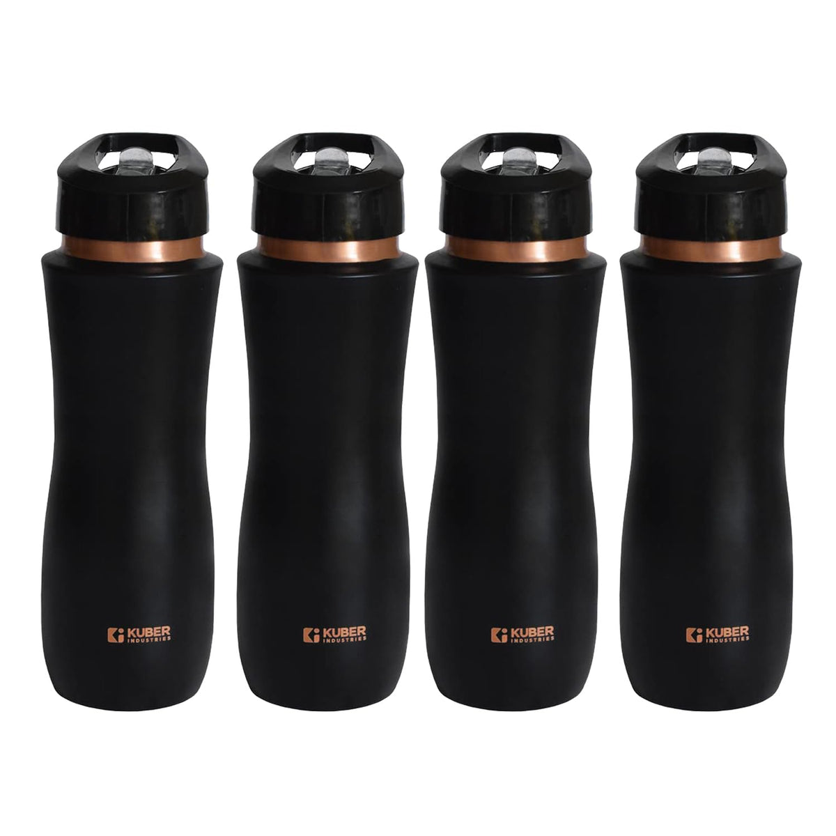 Kuber Industries Copper Water Bottle with Sipper | BPA Free & Non-Toxic | Leakproof, Durable & Lightweight | with Added Health Benefits of Copper |Easy to Clean | Maroon | Black (Pack of 4)