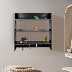 Heart Home Durable Wooden Rack Storage with Hook Wall Mount Wooden Wall Shelf for Bedroom & Living Room | Furniture Wall Rack Shelf for Decor | Brown