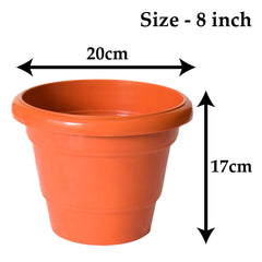 Kuber Industries Solid 2 Layered Plastic Flower Pot|Gamla for Home Decor,Nursery,Balcony,Garden,8"x 6",Pack of 8 (Orange)