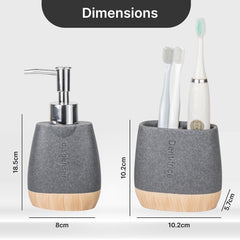Urbane Home Premium 2-Piece Bathroom Accessories Set | Tooth Brush Holder | Liquid Soap Dispenser (250ml) | Moisture Resistant | Scratch Proof | Grey-Natural