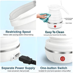 Kuber Industries Foldable Electric Kettle 600 ML | Multipurpose | Leak Proof Design | Silicone Body with 304-Stainless Steel Base | 600W | White