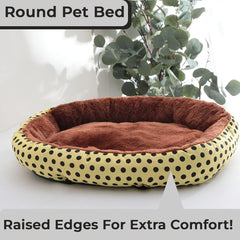 Kuber Industries Dog & Cat Bed|Soft Plush Top Pet Bed|Oxford Cloth Polyester Filling| Washable Dog Bed|Circular Cat Bed with Rise-Edge Pillow|QY039YC-M|Yellow & Coffee(Pack of 5)