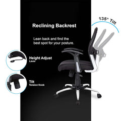 Kuber Industries Ergonomic Revolving Office Chairs for Work From Home | Comes with Manual Height Adjustable, Armrest Support | Comfy Study Chair for Students with Wheels | Black