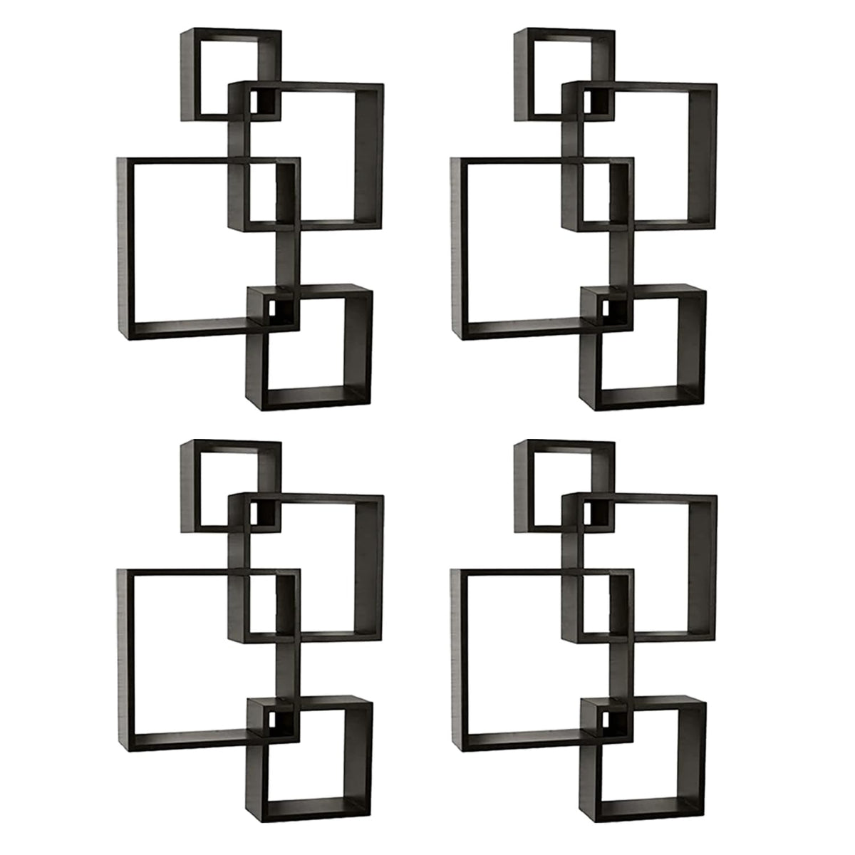 Kuber Industries Wall Shelves|Handicraft Wooden Intersecting Wall Rack|Floating Shelves Wall D?cor for Living Room,office,Set of 4,(Brown) (Pack of 4)