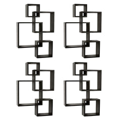Kuber Industries Wall Shelves|Handicraft Wooden Intersecting Wall Rack|Floating Shelves Wall D?cor for Living Room,office,Set of 4,(Brown) (Pack of 4)