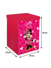 Kuber Industries Disney Minnie Print Non Woven Fabric Foldable Laundry Basket|Toy Storage Basket|Cloth Storage Basket With Lid & Handles (Pink)-KUBMART16284