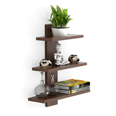 Kuber Industries Wooden Wall Shelf|Multipurpose Tree Shape Display Rack|Engineered Wood Mount 3 Tier Shelves for Office & Home Décor (Brown) (Pack of 4)