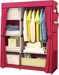 Kuber Industries Foldable Wardrobe for Clothes|Non Woven 2 Door Portable Clothes Rack|4 Shelves Almirah for Clothes-Pack of 3 (Maroon)