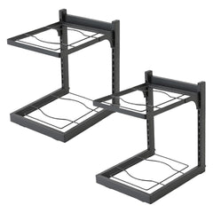 Kuber Industries 2-Layer Pots and Pans Organiser Rack|Kitchen Organization And Storage|Adjustable Pot Lid Holder Rack|Home Kitchen Accessories Pack of 2 (Black)