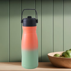 Kuber Industries Pack of 3 Vacuum Insulated Water Bottle | Stainless Steel Sipper Bottle with Handle | Hot & Cold Water Bottle | Leakproof, BPA Free, Rustproof | 780 ML | Orang & Green