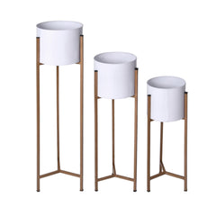 Urbane Home Planter | Plant Stand for Living Room | Plant Stand for Home | Planter Pot Stand for Outdoor | Gamla Stand for Home | Metal Floor Tall Indoor Plant Stand | Set of 3 | White
