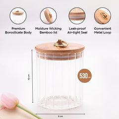 Kuber Industries Borosilicate Glass Jar with Bamboo Lid | Kitchen Organizer Items & Storage | Multi-utility, Leakproof, Airtight Storage Jar for Cookies, Snacks, Tea, Coffee, Sugar | Set of 2 (530ml)