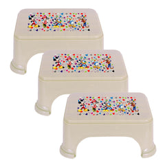 Kuber Industries Disney Team Stool | Bathroom Square Stool | Plastic Stool for Bathroom | Stool for Kitchen | Bathroom Patla | Support Stool for Bathroom | P6 | Pack of 3 | Beige