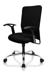 Kuber Industries Ergonomic Revolving Office Chairs for Work From Home | Comes with Manual Height Adjustable & Armrest Support | Comfy Study Chair for Students with Wheels | Black