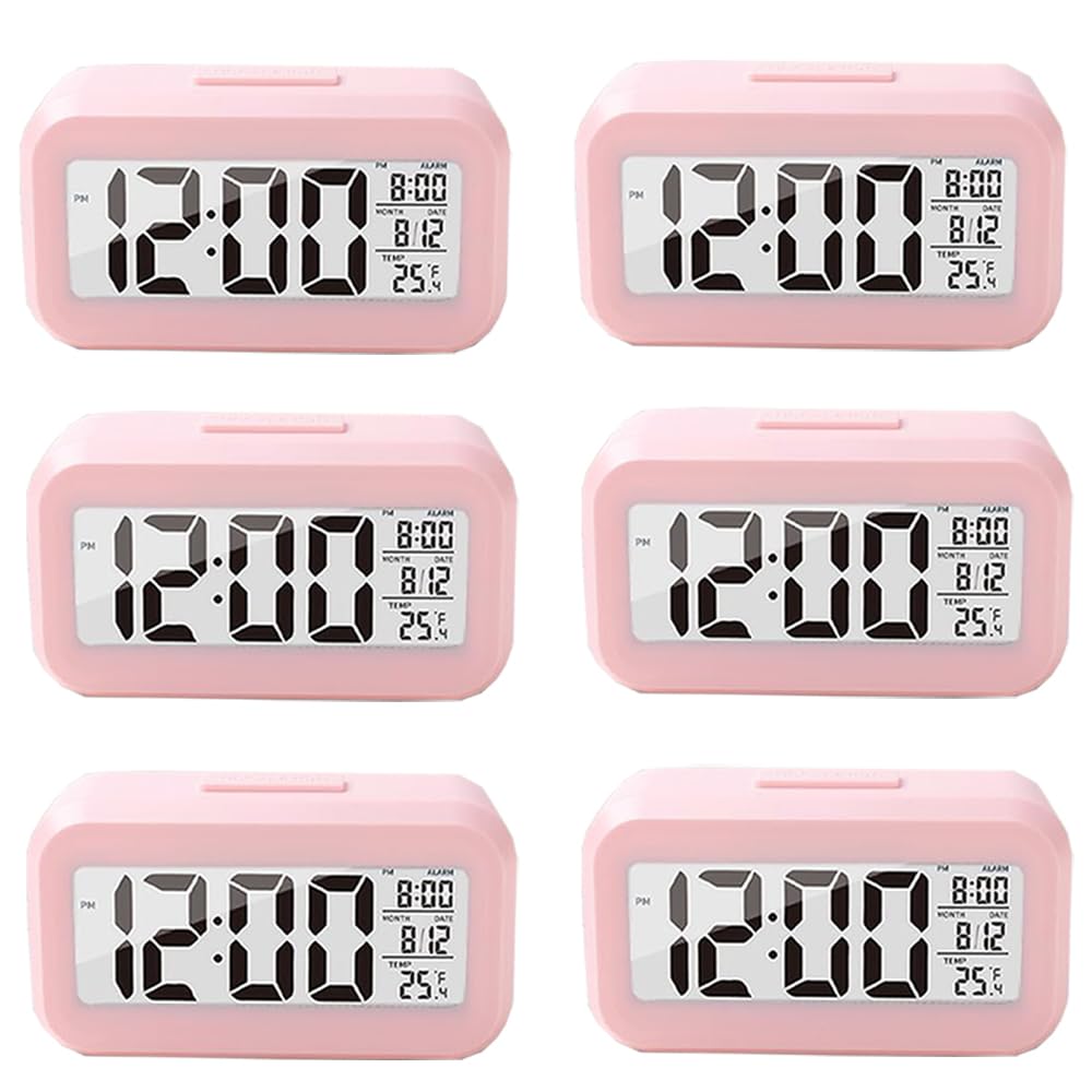 Kuber Industries ABS Battery Oprated Loud Digital Alarm Clock|Desk, Table Clock|Alarm Clock for Heavy Sleepers-Pack of 6 (Pink)