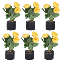 Kuber Industries Artificial Plants for Home Décor|Natural Looking Indoor Fake Plants with Pot|Artificial Flowers for Decoration-Pack of 6 (Yellow)