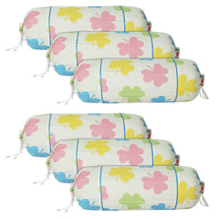 Heart Home Bolster Covers | Soft Cotton Bolster Cover Set | Diwan Round Bolster Pillow Covers | Multi-Flower Design Roll Masand Cover | 16x32 Inch | Pack of 6 | Cream
