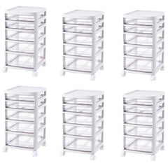 Kuber Industries 5 Layer Cosmetic Cabinet with Trolley|5-Tier Rolling Cart|Shelf Stand With Drawer|Pack of 6|White