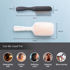 Heart Home Hair Brush | Flexible Bristles Brush | Hair Brush with Paddle | Straightens & Detangles Hair Brush | Suitable For All Hair Types | Hair Brush Styling Hair | Set of 2 | Beige & Black