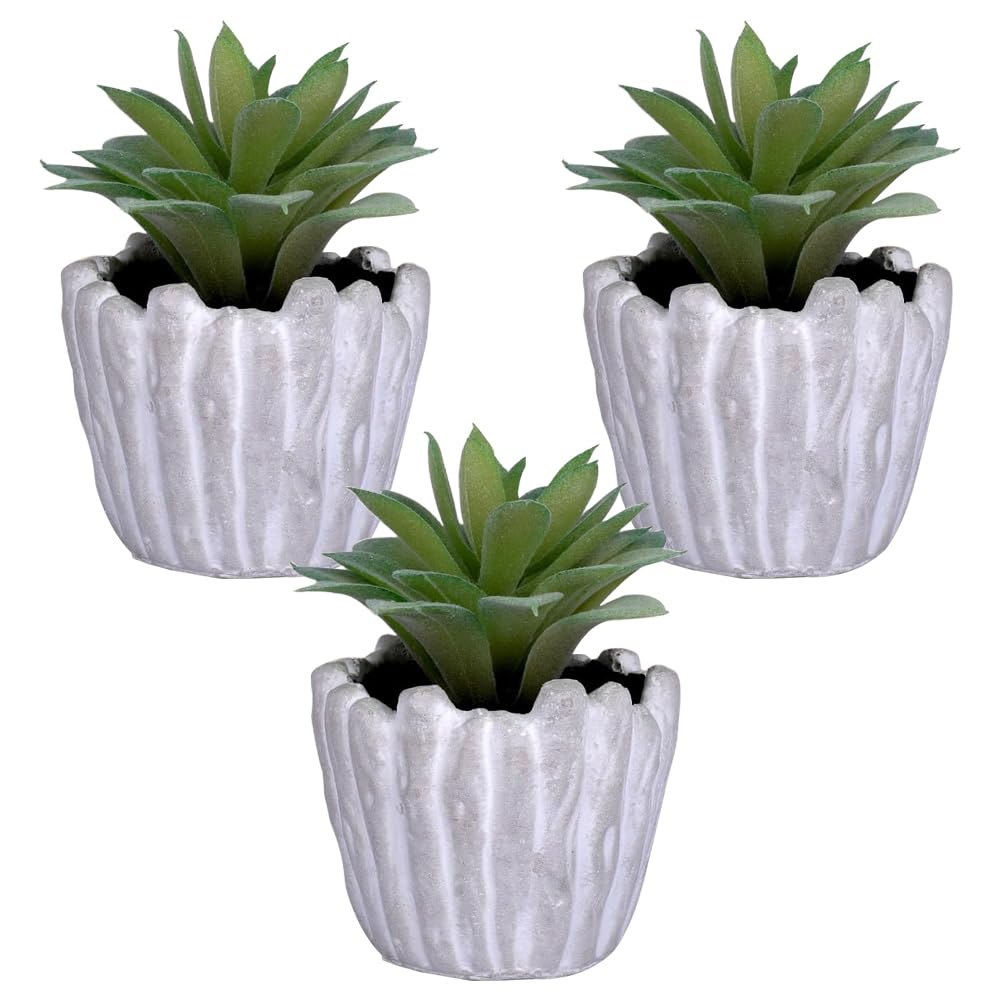 Kuber Industries Artificial Plants for Home D?cor|Natural Looking Indoor Fake Plants with Pot|Artificial Flowers for Decoration-Pack of 3 (Green)