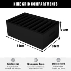 Heart Home Trouser Box | Wardrobe Organizer | Clothes Organizer | Storage Box for Pants-Shirt-Sweaters-Bra Panty-Socks | 9-Grid Closet Organizer | Plain | Large | Black