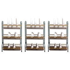 Kuber Industries 3-Layer Dish Drying Rack|Storage Rack for Kitchen Counter|Drainboard & Cutting Board Holder|Premium Utensils Basket Pack of 3 (Dark Green & Gold)