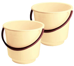 Kuber Industries 2 Pieces Unbreakable Strong Plastic Bathroom Bucket 13 LTR (Cream) -CTKTC037895