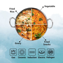 Kuber Industries Stainless Steel Kadhai with lid & Set of 3 Stainless Steel Kitchen Containers Set I Tri-ply Kadai Induction Base I Kadai 2.2 litres & 3 Assorted Storage Canisters