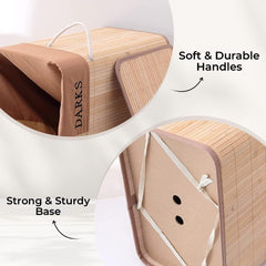 Kuber Industries Bamboo Basket With Lid|Foldable Laundry Basket For Clothes|Durable Rope Handles & Removable Bag|Natural|Pack Of 5