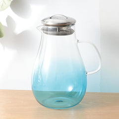 Kuber Industries Premium 970ml Glass Jug with Stainless Steel Lid and Handle | Leakproof Pitcher for Water, Cold Brew, Tea, Iced Coffee, Lemonade | Heat Resistant | Housewarming Gift | Blue