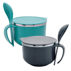 Heart Home Noodle & Soup Bowl Set | Steel Noodle Bowl with Spoon | Airtight Bowl for Pasta-Rice | Food Container | Office Bowl | Kitchen Bowl Set | 600 ML | Pack of 2 | Multicolor