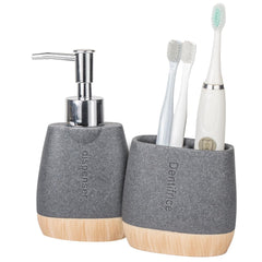 Urbane Home Premium 2-Piece Bathroom Accessories Set | Tooth Brush Holder | Liquid Soap Dispenser (250ml) | Moisture Resistant | Scratch Proof | Grey-Natural