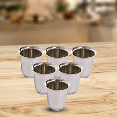 Kuber Industries Small Stainless Steel Glass | Set of 6 I South Indian Design | Multipurpose Serving Tea Coffee I Mirror Finish | Easy to Clean & Maintain (Pack of 2)