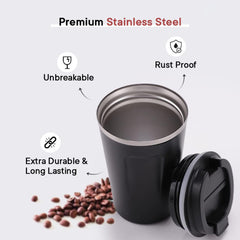 Kuber Industries Insulated Coffee Tumbler Mug with Lid for Office, Gym & Travel | Stainless Steel Leak-Proof Thermos for Tea/Coffee/Water - Ideal for Hot & Cold Beverages | CO230204A-Black