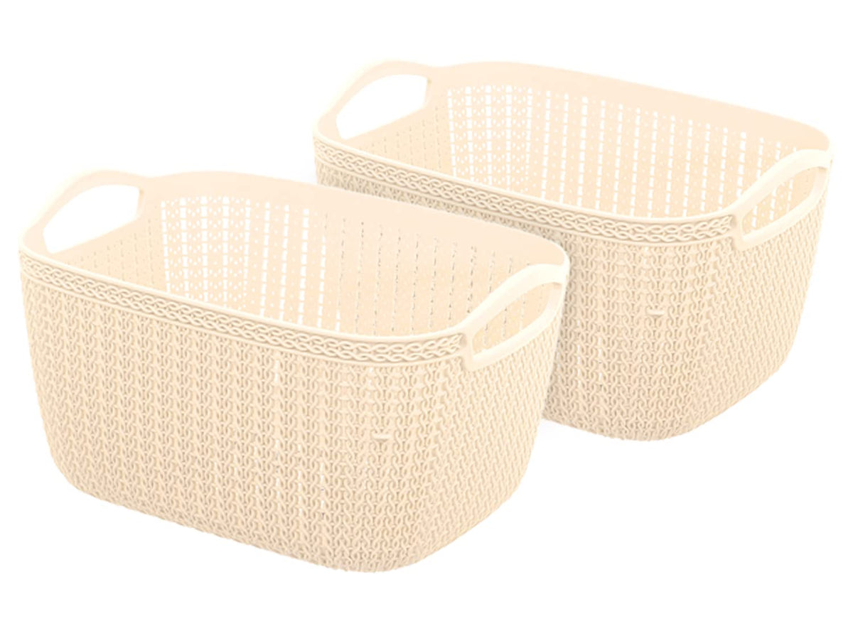 Heart Home Q-5 Designer Plastic Storage Basket For Store Fruits, Vegetables, Magazines, Cosmetics, Stationary Pack of 2 (Beach)-50HH01616