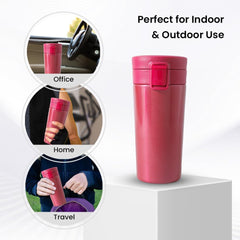 Kuber industries Stainless Steel Insulated Coffee Tumbler With Sipper Lid 380 ML-Pack of 2 (Red)