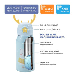 Kuber Industries Water Bottle for Kids|Stainless Steel Flask with Straw, Cup & Fabric Cover|Sipper Bottle for Kids|Food Grade Plastic Lid|Broad Fabric Strap|Leak Proof, BPA Free|500 ml (Pack of 2)