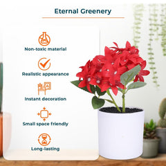 Kuber Industries Artificial Plants for Home D?cor|Natural Looking Indoor Fake Plants with Pot|Artificial Flowers for Decoration-Pack of 6 (Red)