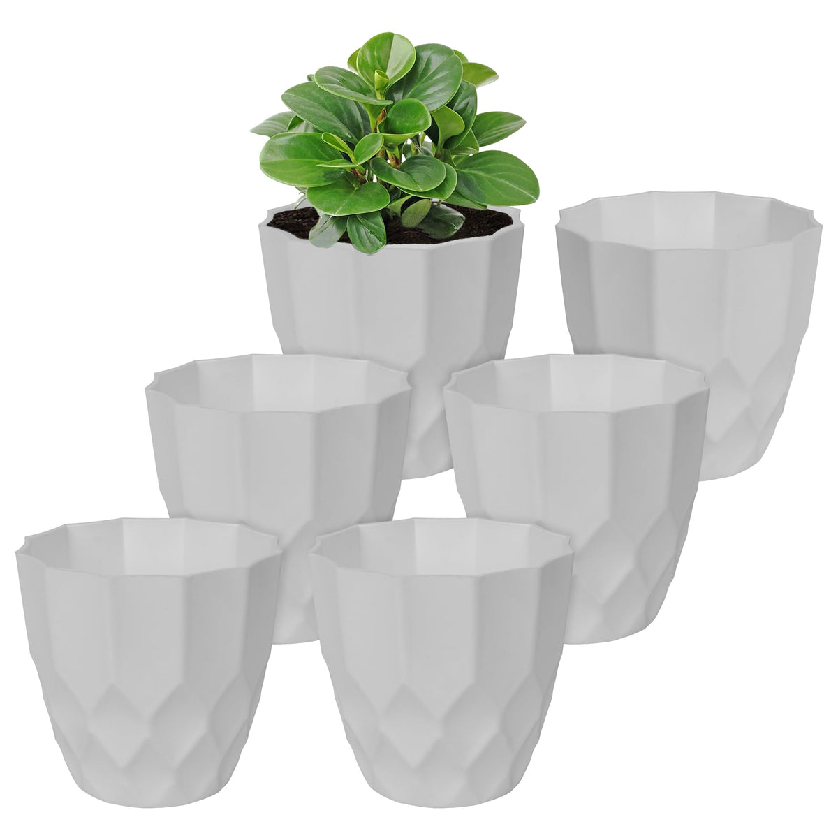 Kuber Industries Flower Pot | Flower Planter Pots for Indoor | Flower Pots for Outdoor | Pot for Garden & Balcony Flowering | Flower Plants Pot | Barfi Flower Pot | 6 Inch | Pack of 6 | White
