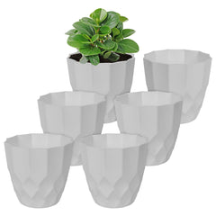 Kuber Industries Flower Pot | Flower Planter Pots for Indoor | Flower Pots for Outdoor | Pot for Garden & Balcony Flowering | Flower Plants Pot | Barfi Flower Pot | 6 Inch | Pack of 6 | White