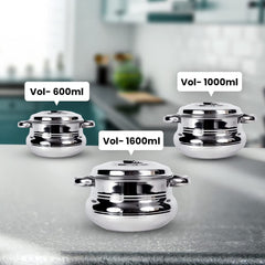 Kuber Industries Stainless Steel Tope and Handi Set | Tope (800ml, 1L, 1.4L, 1.9L & 2.4L) and Handi (600ml, 1L &1.6L)| Induction Friendly | Rust Proof, Easy to Clean & Store