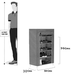Kuber Industries Shoe Rack|Non-Woven 6 Shelves Shelf|Foldable Storage Rack Organizer for Shoe, Books-Pack of 4 (Grey)
