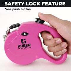Homestic Retractable Dog Leash|One Button Break with Safety Lock|Automatic & Non-Slip Handle|WINDOG-1092|Soft Padded Handle for Comfortable Grip|Pet Training & Walking Accessory|Rose Red