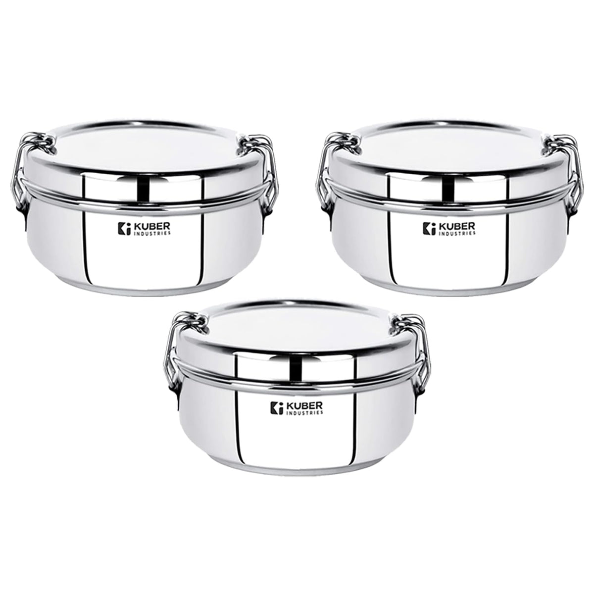 Kuber Industries Pack of 3 Stainless Steel Food Pack Lunch Box with Steel Separator Plate and Locking Clip, 1 Pc-250 ml Capacity
