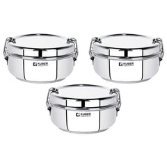 Kuber Industries Pack of 3 Stainless Steel Food Pack Lunch Box with Steel Separator Plate and Locking Clip, 1 Pc-250 ml Capacity