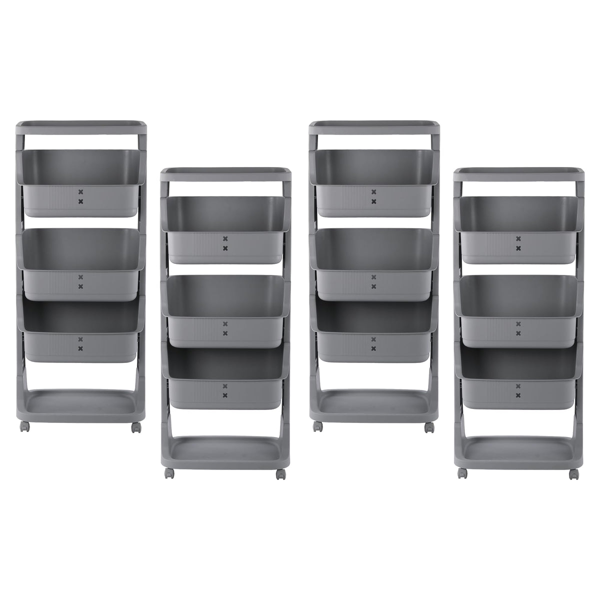 Kuber Industries Pack of 4 Adjustable Storage 3 Tier Shelf | Rolling Shelf | Multipurpose | Book, Kitchen, Laundry Storage Rack| MC2018-37 | Grey
