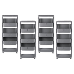 Kuber Industries Pack of 4 Adjustable Storage 3 Tier Shelf | Rolling Shelf | Multipurpose | Book, Kitchen, Laundry Storage Rack| MC2018-37 | Grey