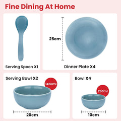 Urbane Home 12 Pcs Ceramic Dinner Set | Dishwasher & Microwave Safe | Crockery Set for Dining & Gifting | 4Pcs Dinner Plates & 2Pcs Serving Bowl & 4Pcs Bowl & 1Pcs Serving Spoon | Blue