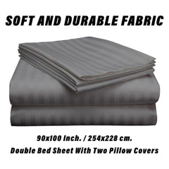 Kuber Industries Double Bedsheet with 2 Pillow Covers | 144 TC Glace Cotton Bedsheet | Satin Striped Bedsheet for Home | Hotel | Bedroom | 90x100 Inch | Gray