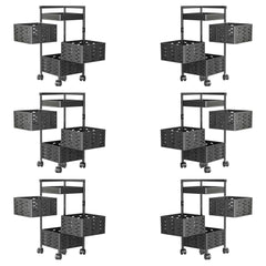 Kuber Industries 3-Layer Kitchen Trolley | 360� Rotating Storage Rack | Square Storage Rack with Wheels | Fruit and Vegetable Storage for Kitchen |Pack of 6 | (Black)